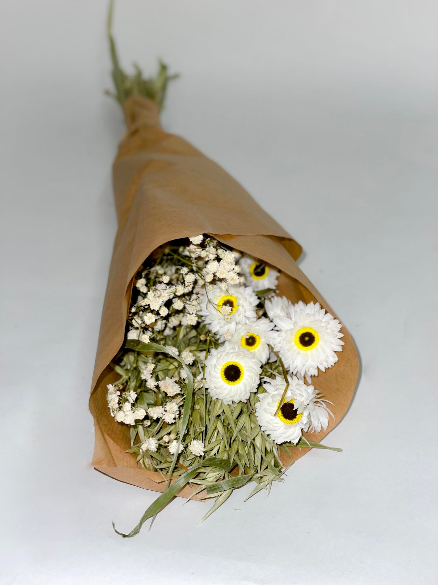 Bouquet de fleurs séchées vert blanc