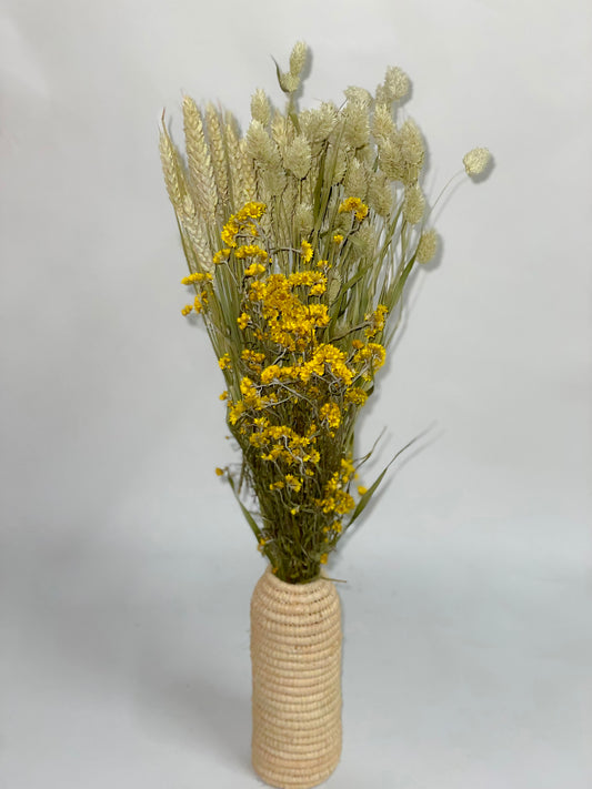 Bouquet of yellow green dried flowers