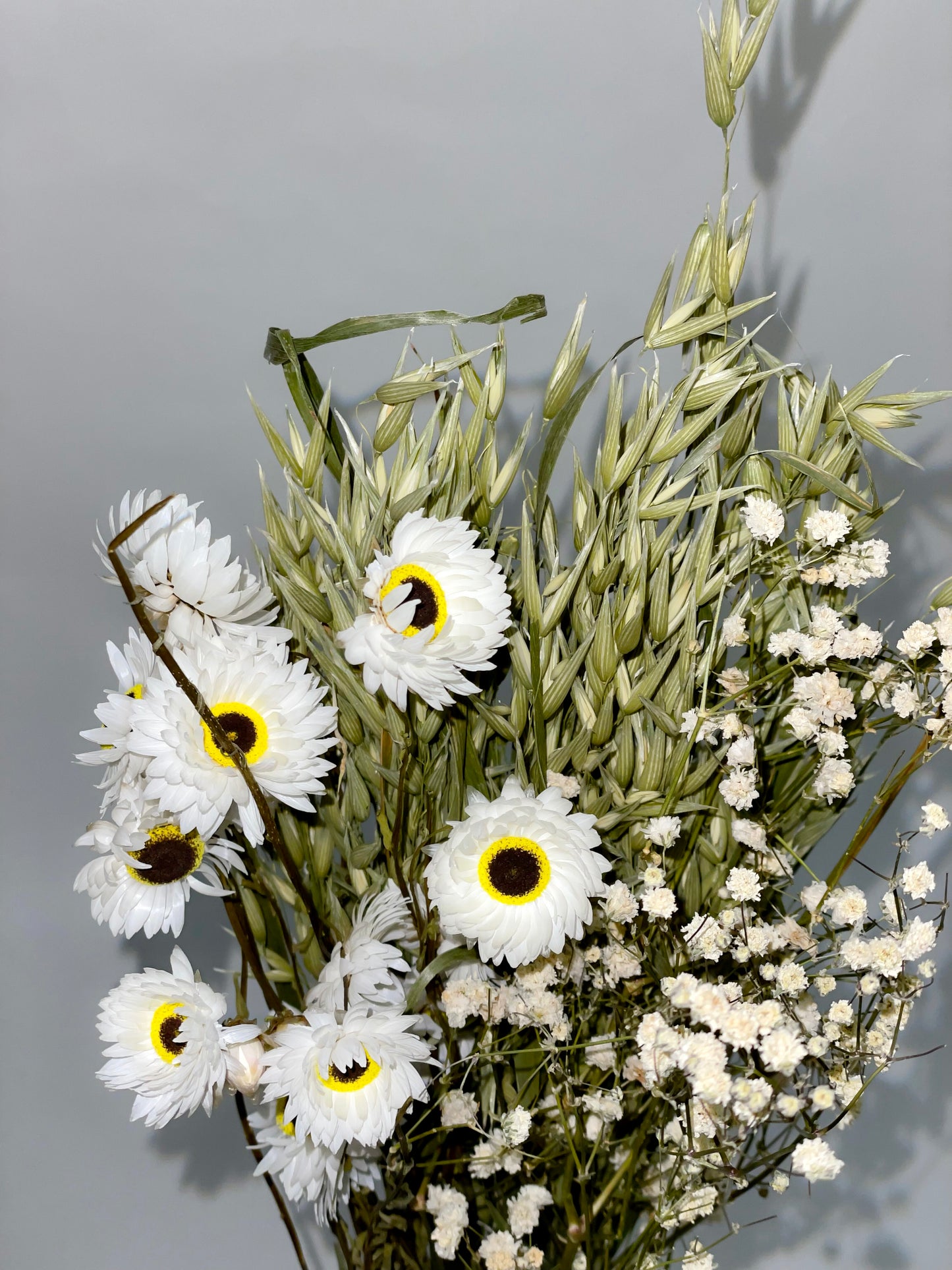 Bouquet de fleurs séchées vert blanc