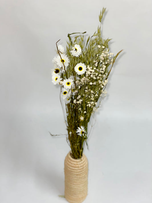 Bouquet of dried green and white flowers